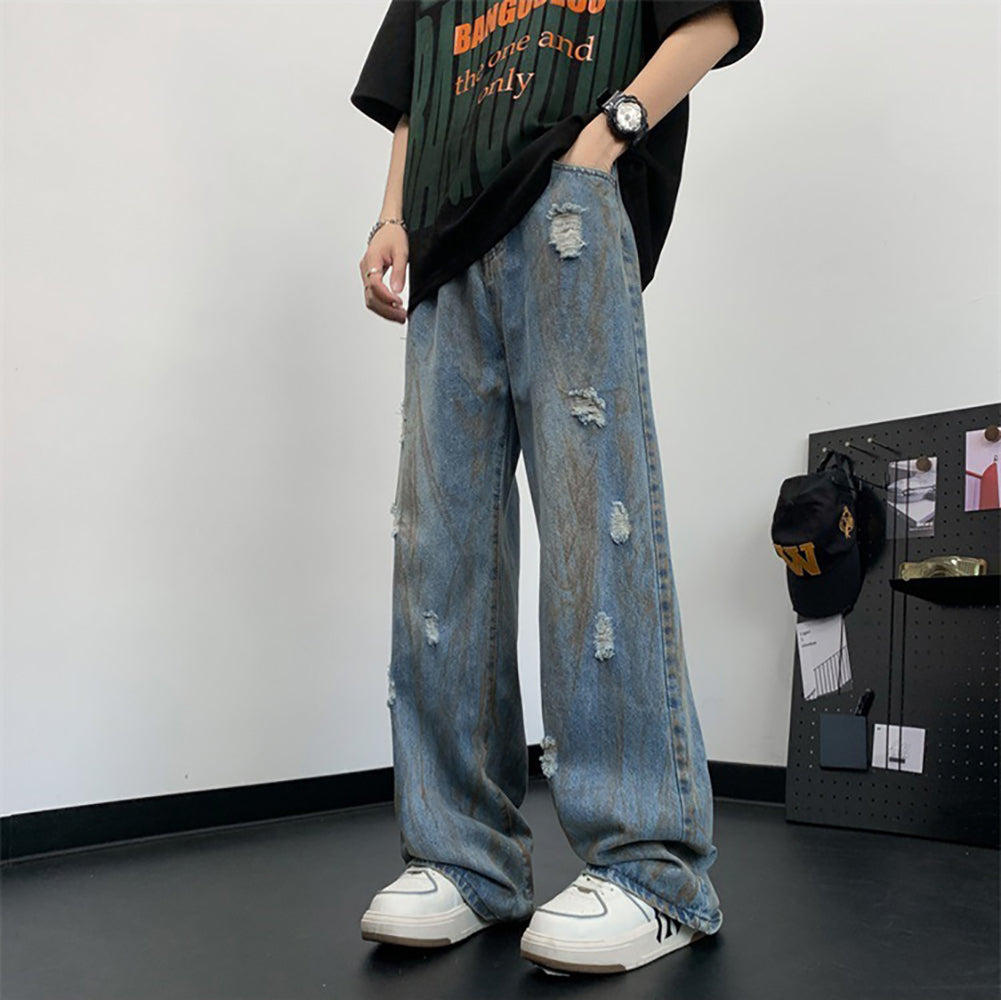 Men Wide Leg Light Fade Jeans
