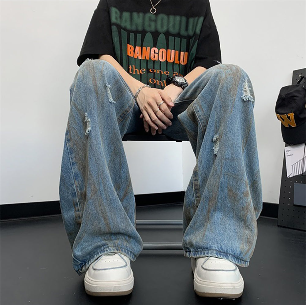 Men Wide Leg Light Fade Jeans