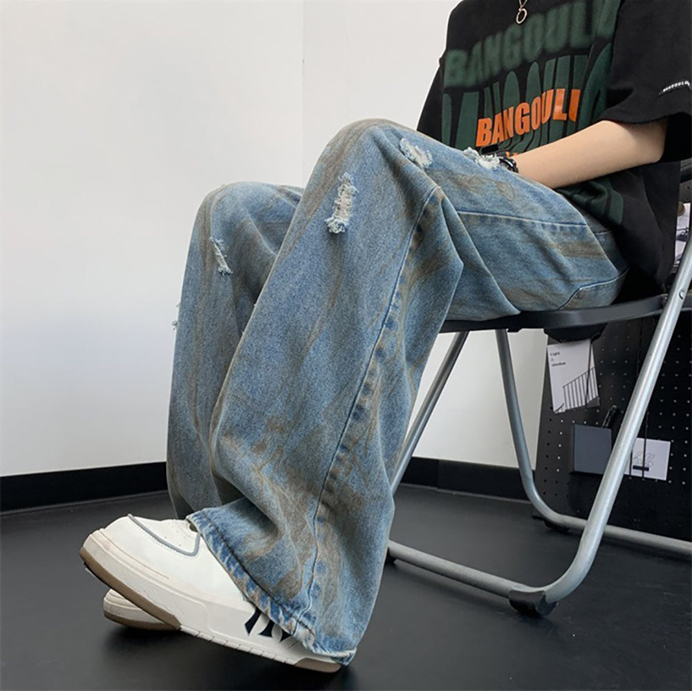 Men Wide Leg Light Fade Jeans