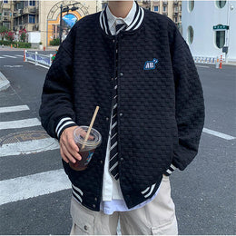 Men Stand Collar Typography Printed Casual Bomber Jacket