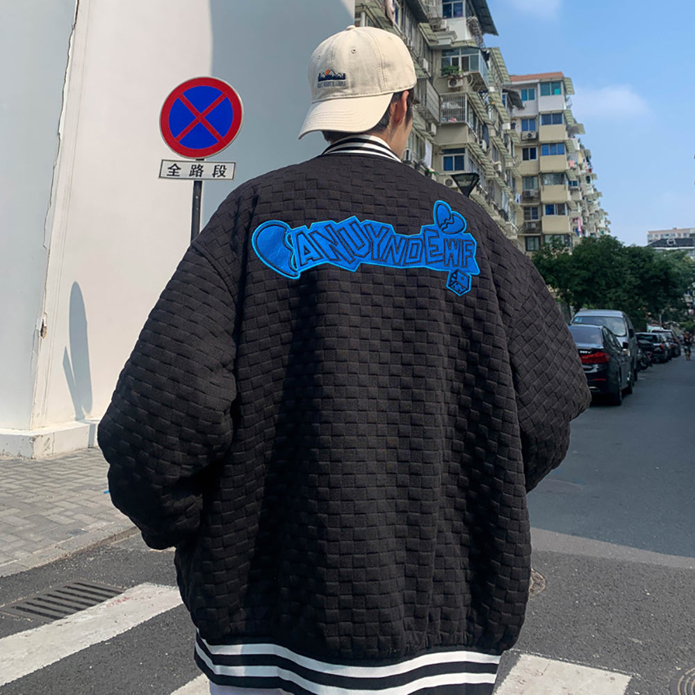 Men Stand Collar Typography Printed Casual Bomber Jacket