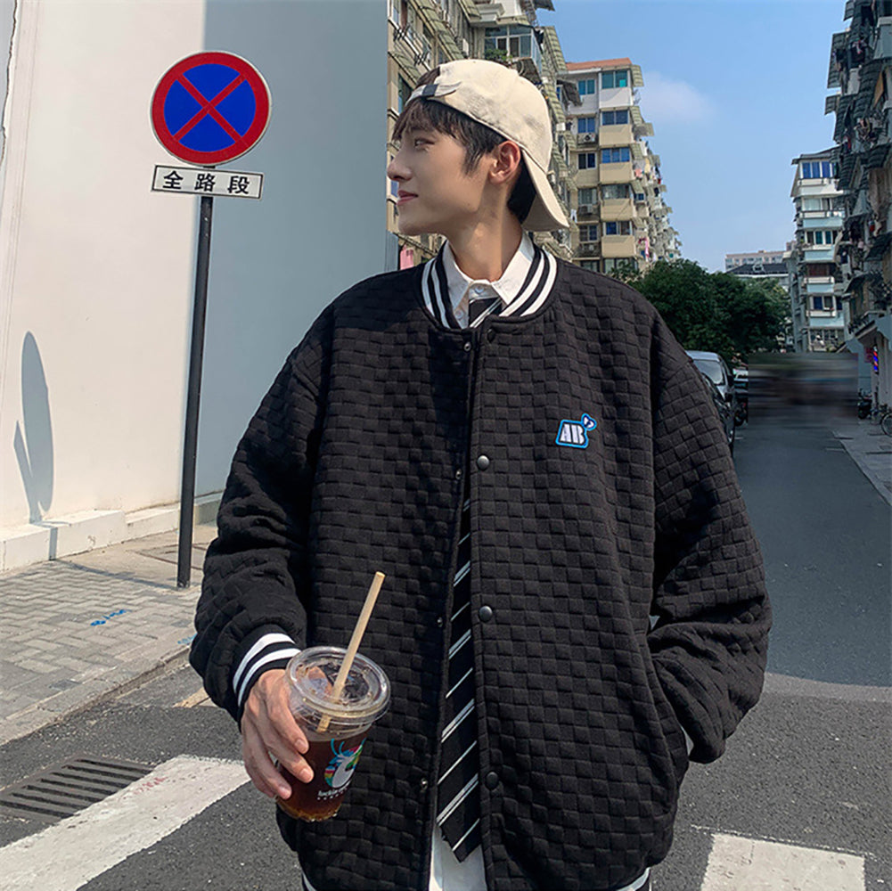 Men Stand Collar Typography Printed Casual Bomber Jacket