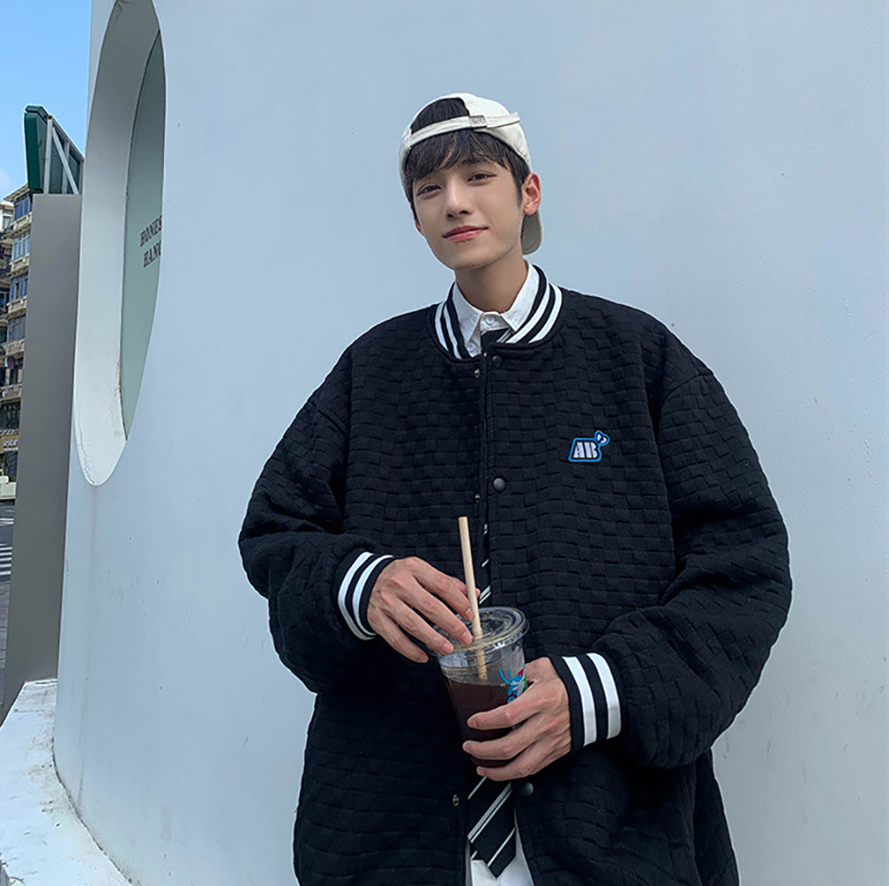 Men Stand Collar Typography Printed Casual Bomber Jacket