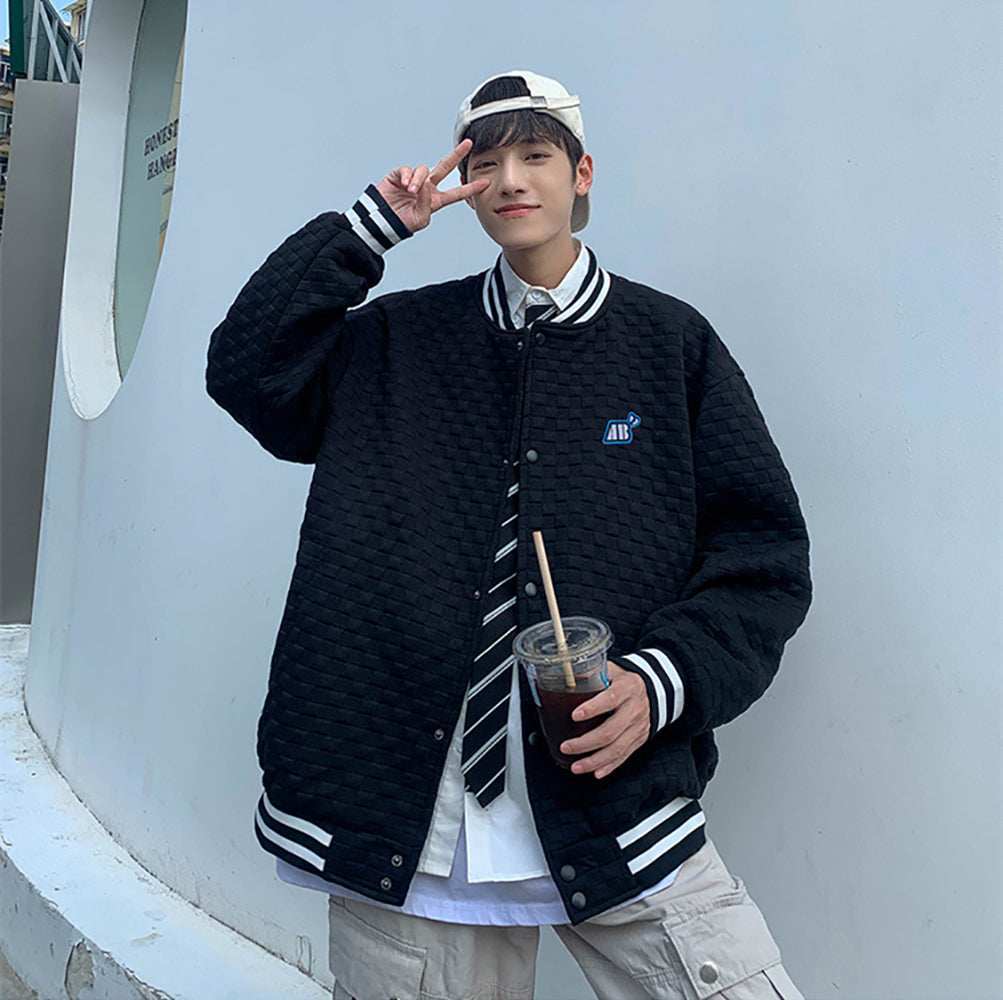 Men Stand Collar Typography Printed Casual Bomber Jacket