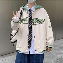 Men Hooded Typography Printed Casual Bomber Jacket