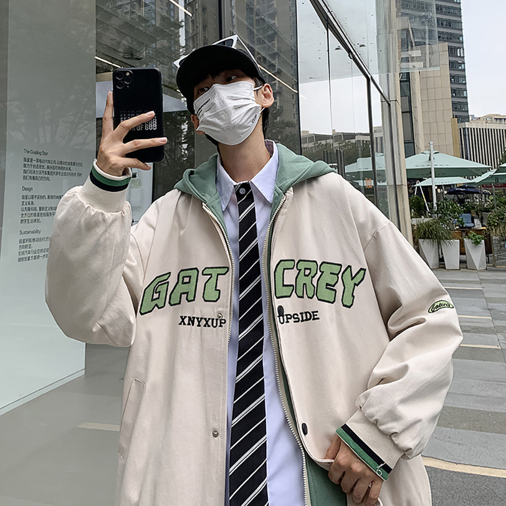 Men Hooded Typography Printed Casual Bomber Jacket