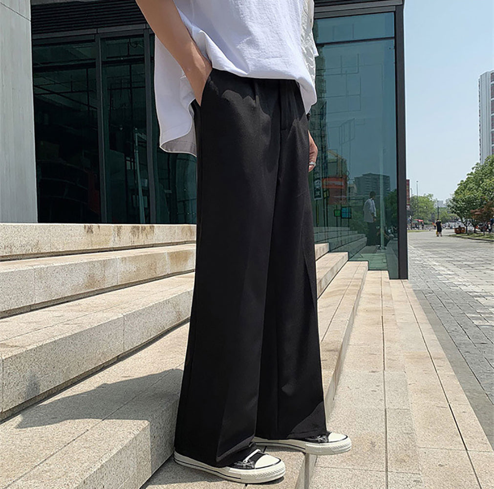 Men Loose Fit Easy Wash Wide Leg Trousers