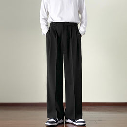 Men Loose Fit Pleated Wide Leg Trousers