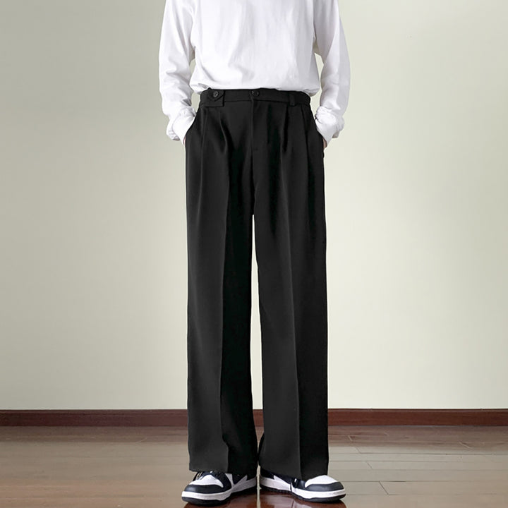Men Loose Fit Pleated Wide Leg Trousers
