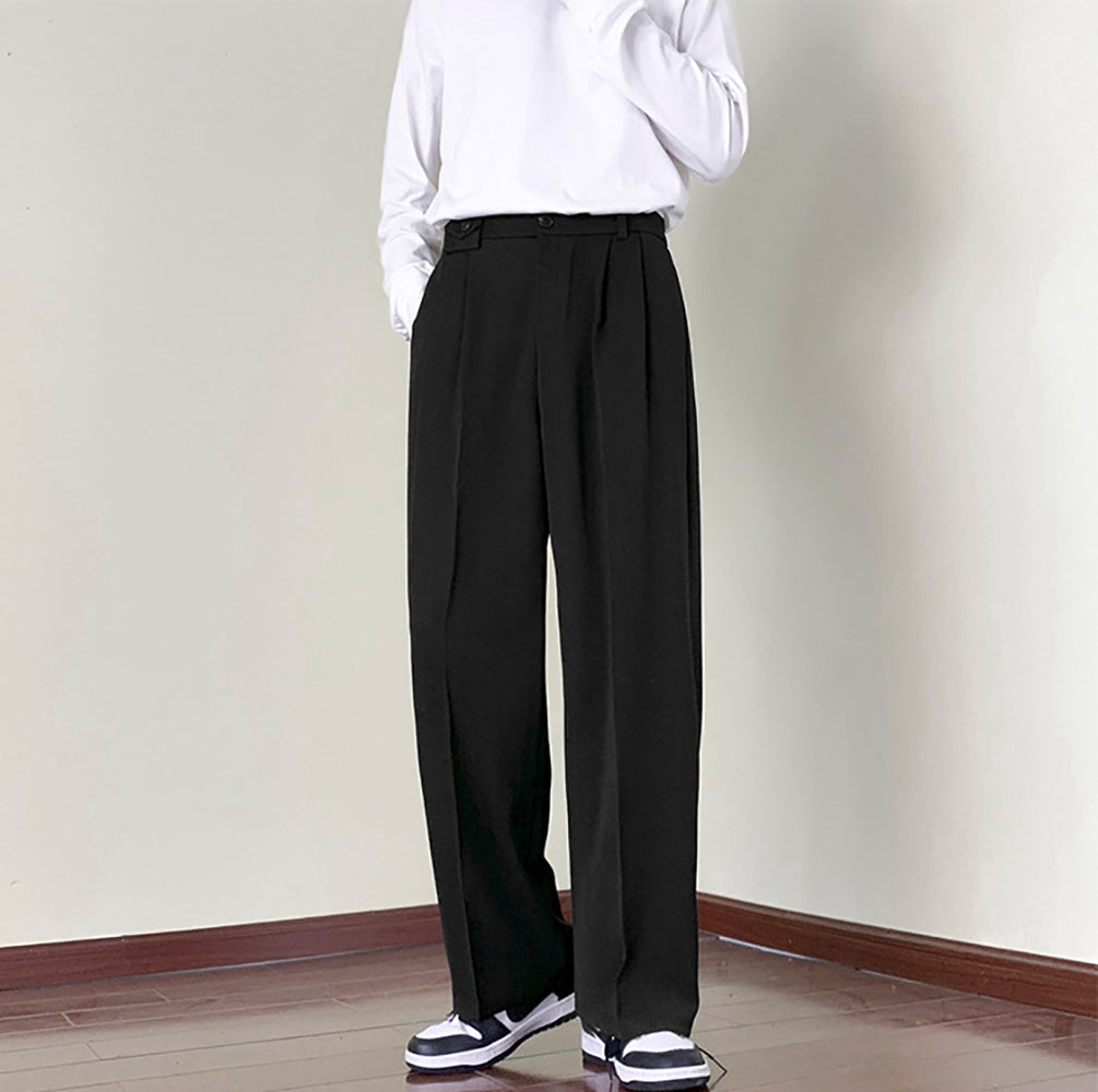 Men Loose Fit Pleated Wide Leg Trousers