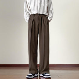 Men Loose Fit Easy Wash Pleated Trousers