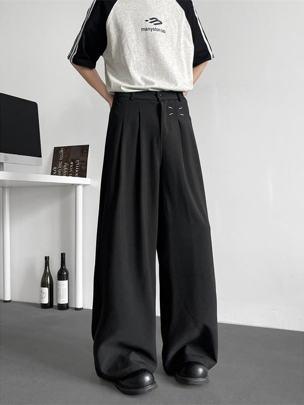 Men Straight Fit Mid-Rise Easy Wash Pleated Parallel Trousers