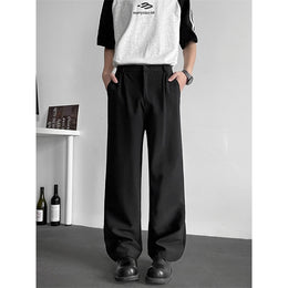 Men Straight Fit Mid-Rise Easy Wash Pleated Parallel Trousers