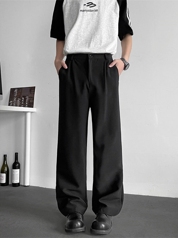 Men Straight Fit Mid-Rise Easy Wash Pleated Parallel Trousers