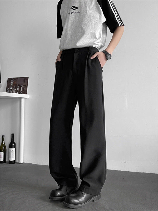 Men Straight Fit Mid-Rise Easy Wash Pleated Parallel Trousers
