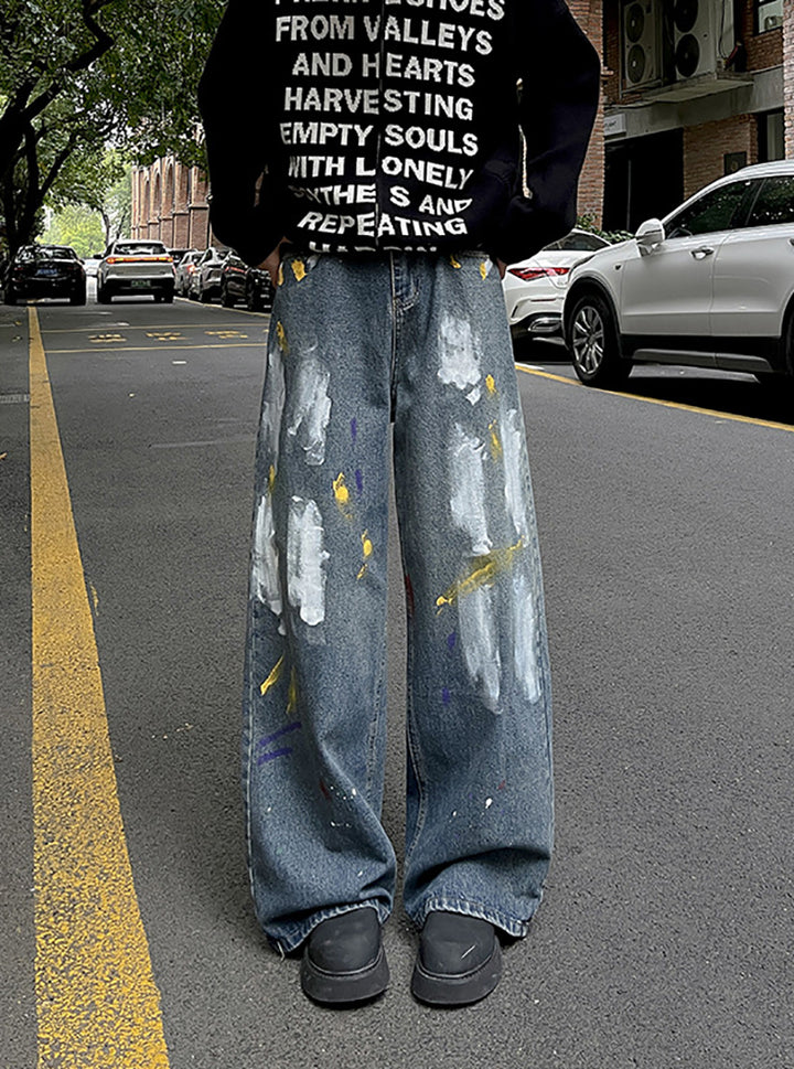 Men Wide Leg Light Fade Jeans