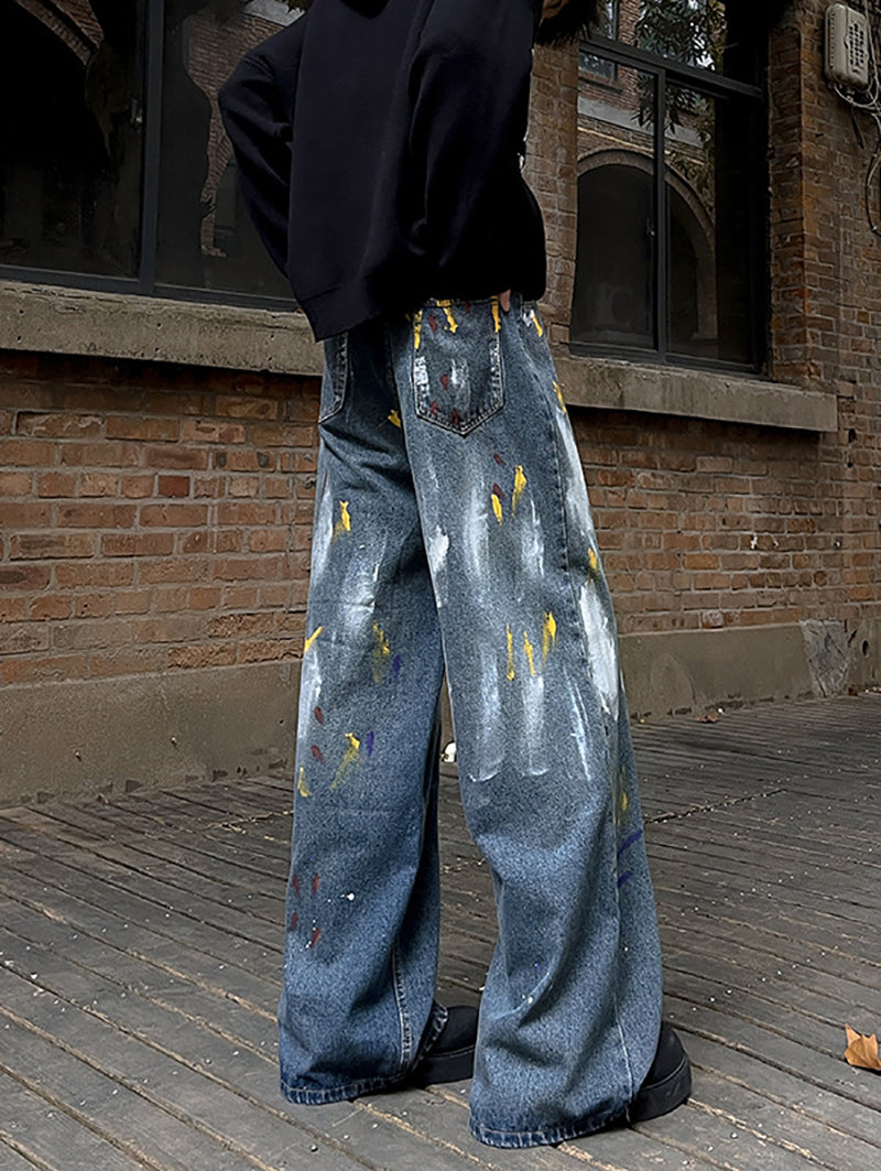 Men Wide Leg Light Fade Jeans