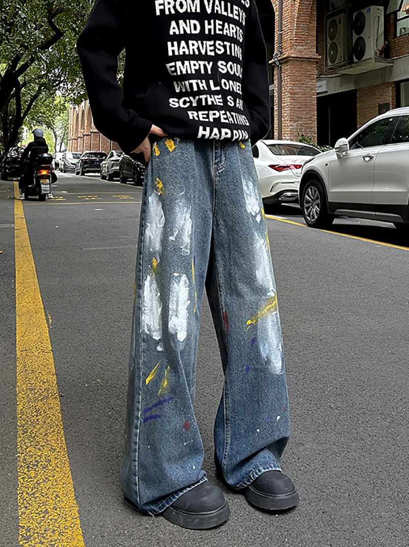 Men Wide Leg Light Fade Jeans