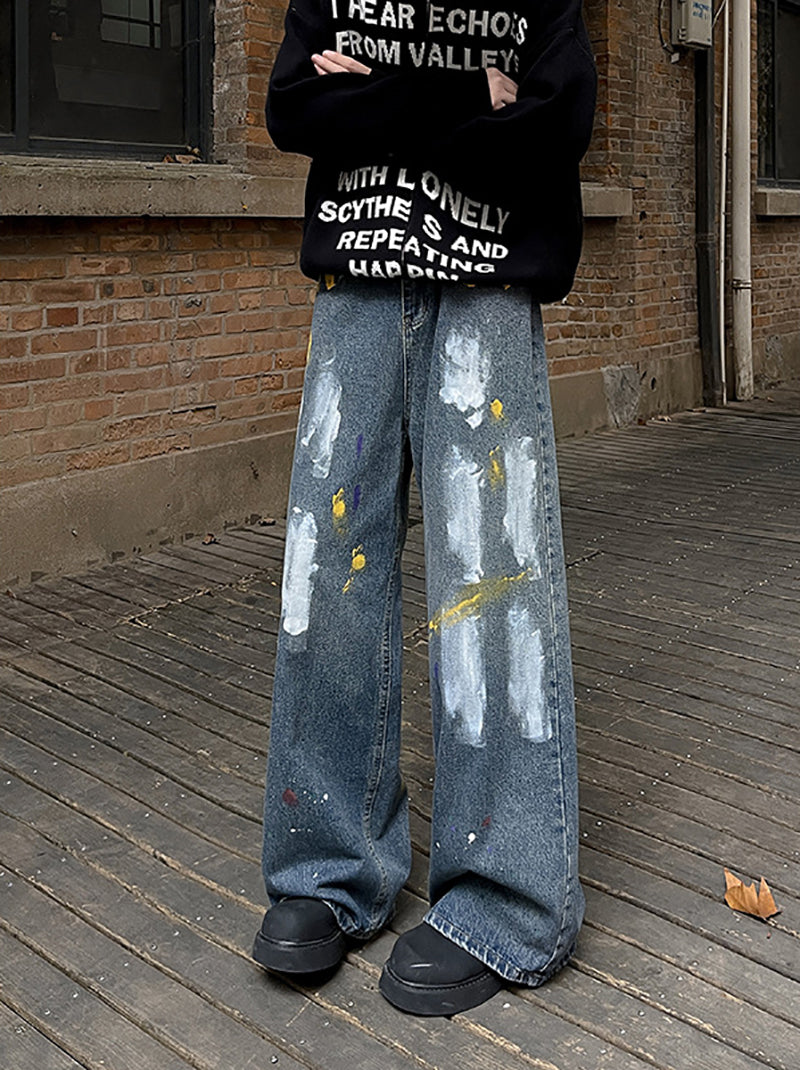 Men Wide Leg Light Fade Jeans