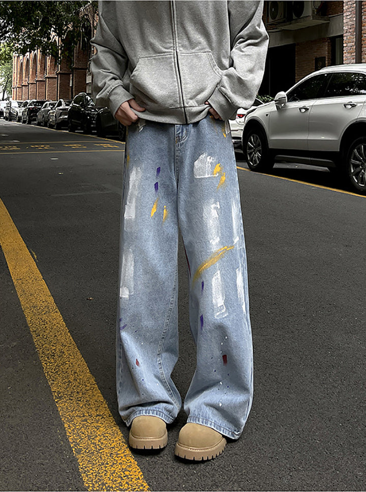 Men Wide Leg Light Fade Jeans