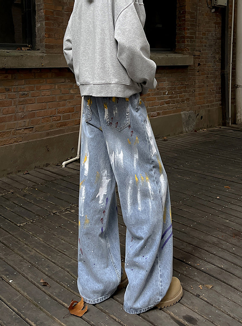 Men Wide Leg Light Fade Jeans