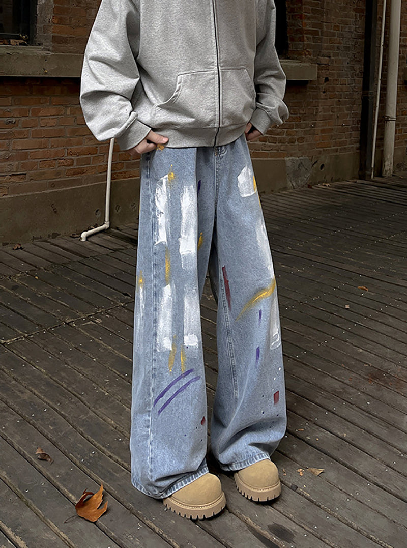 Men Wide Leg Light Fade Jeans
