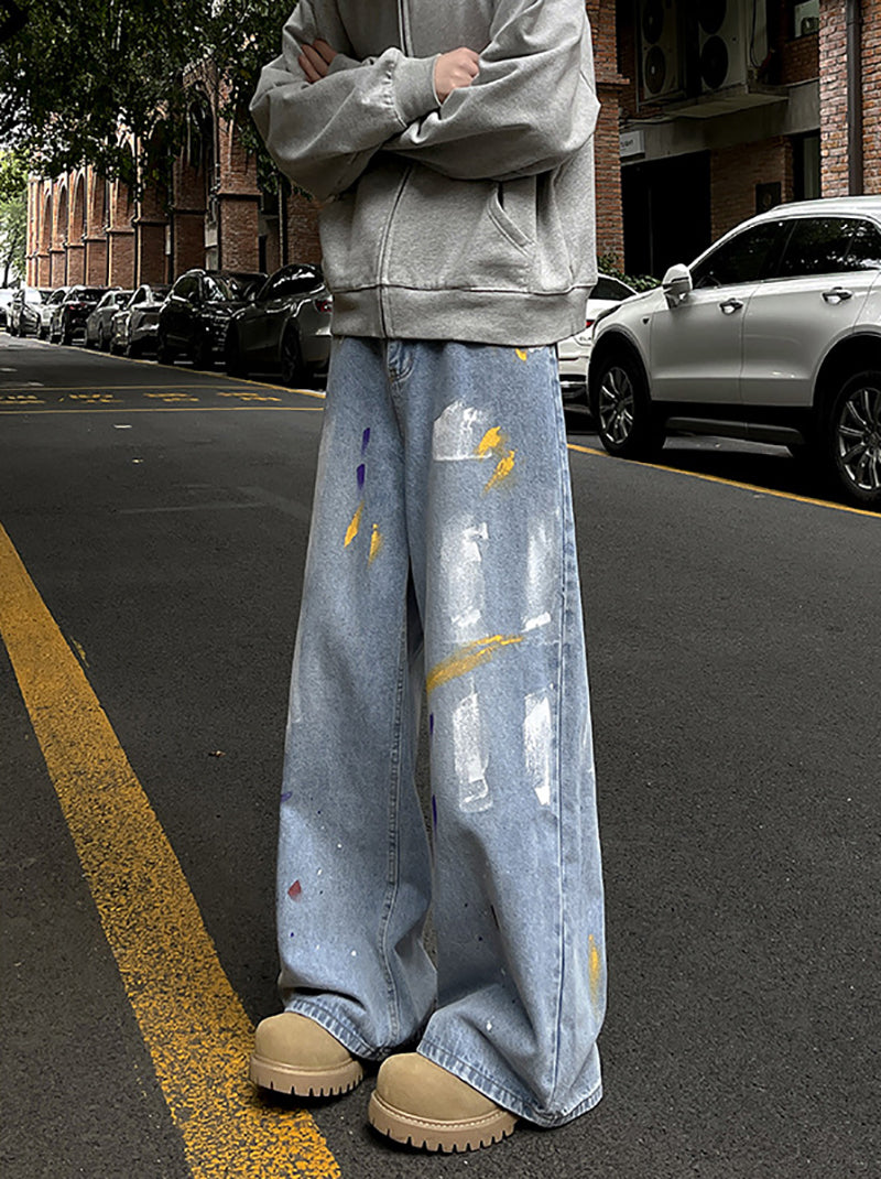 Men Wide Leg Light Fade Jeans