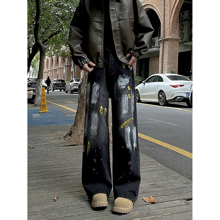 Men Wide Leg Dark Shade Jeans