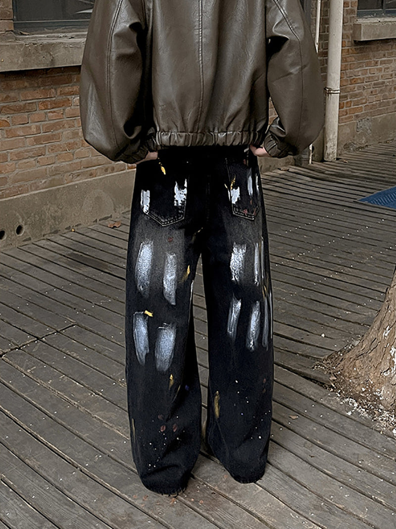 Men Wide Leg Dark Shade Jeans