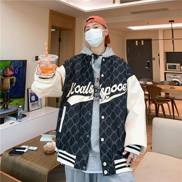 Men Hooded Typography Printed Casual Varsity Jacket