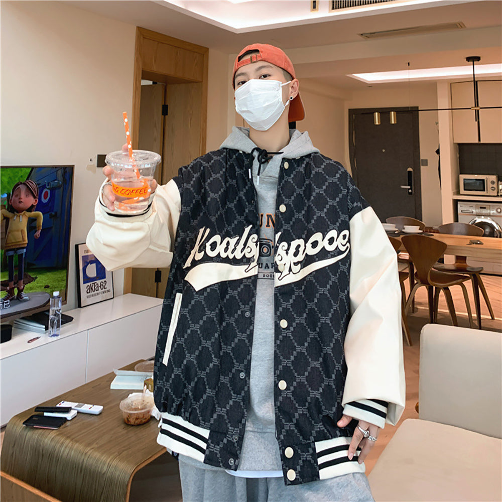 Men Hooded Typography Printed Casual Varsity Jacket