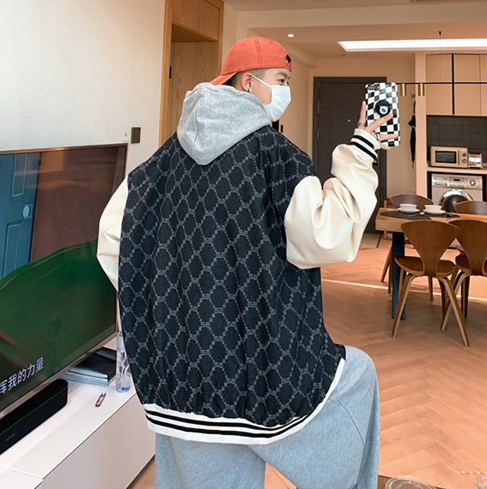 Men Hooded Typography Printed Casual Varsity Jacket