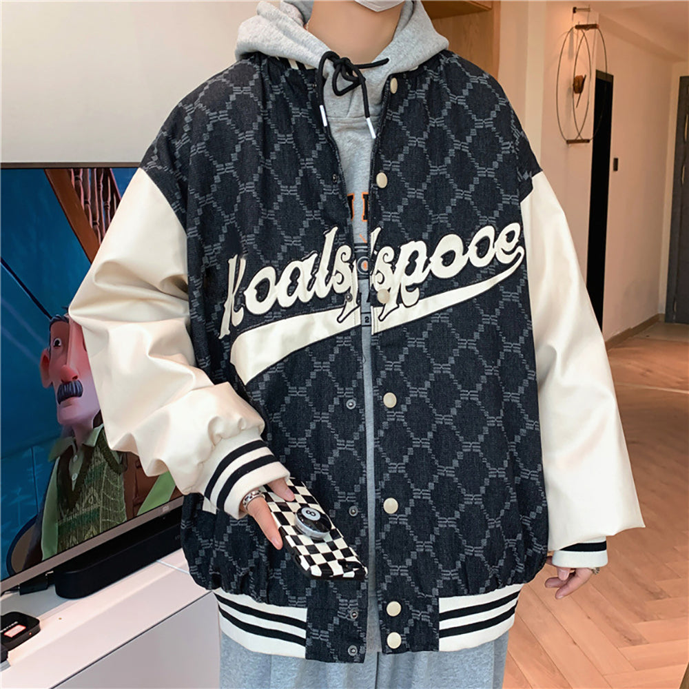 Men Hooded Typography Printed Casual Varsity Jacket