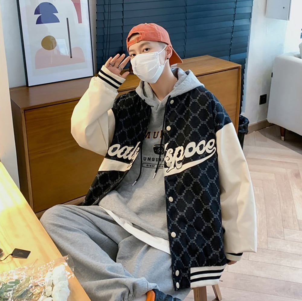Men Hooded Typography Printed Casual Varsity Jacket