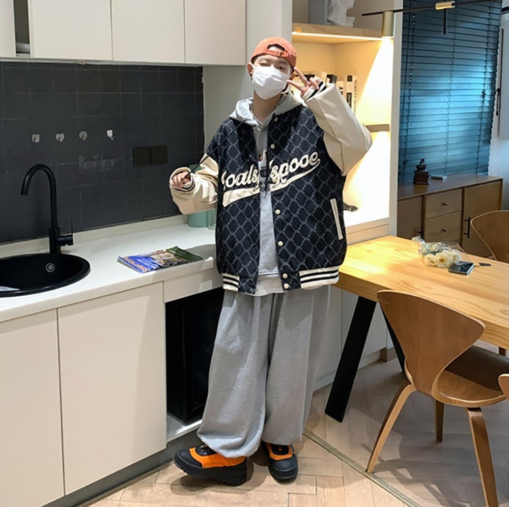 Men Hooded Typography Printed Casual Varsity Jacket