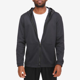 Men Hooded Solid Open Front Jacket