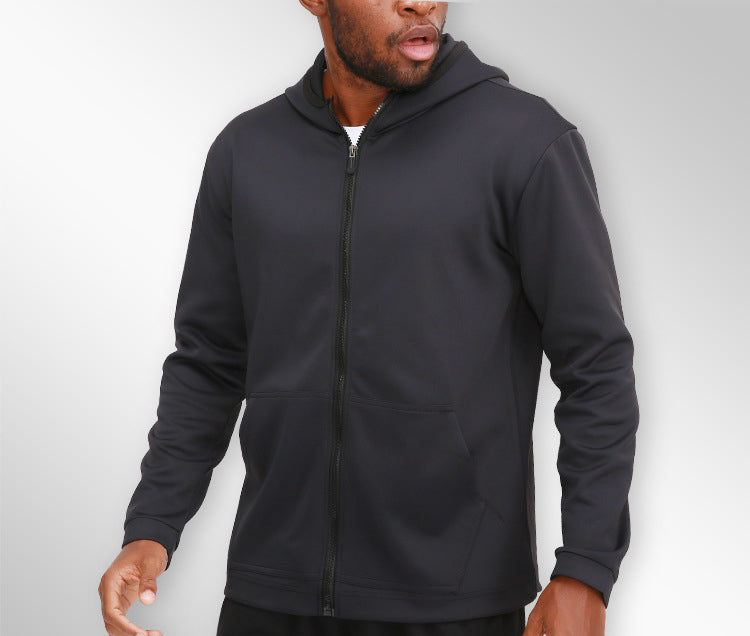 Men Hooded Solid Open Front Jacket