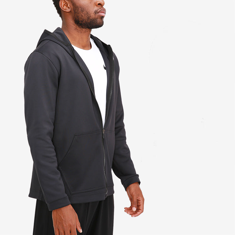 Men Hooded Solid Open Front Jacket