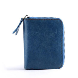 Men Solid Leather Zip Around Wallet