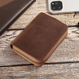 Men Solid Leather Zip Around Wallet
