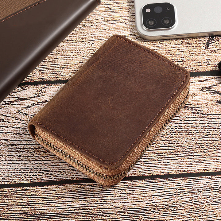 Men Solid Leather Zip Around Wallet