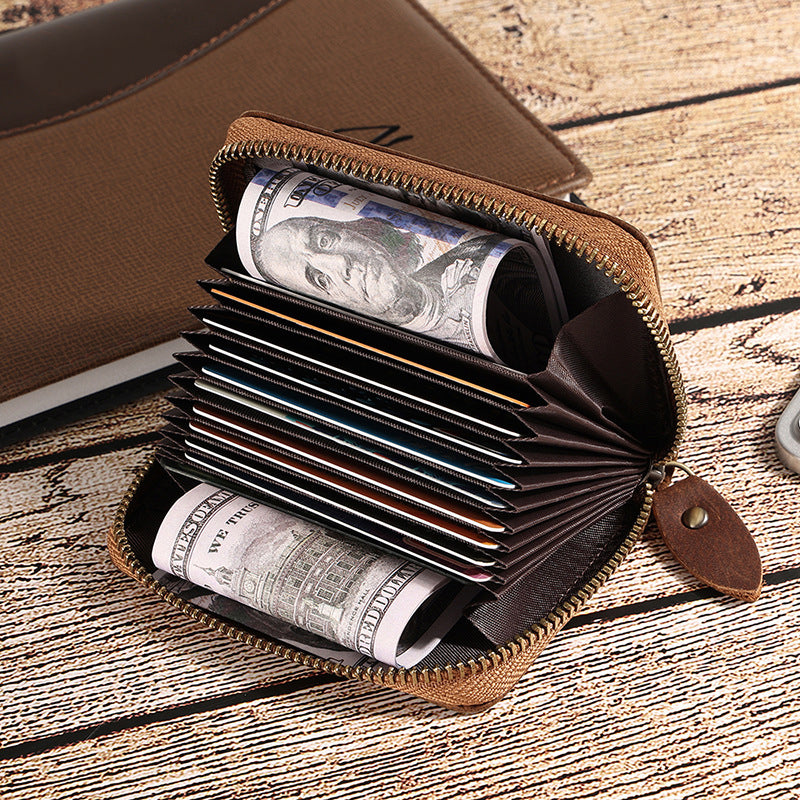 Men Solid Leather Zip Around Wallet