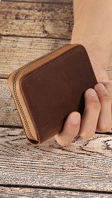 Men Solid Leather Zip Around Wallet