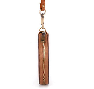 Men Solid Leather Zip Around Wallet