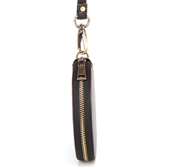 Men Solid Leather Zip Around Wallet