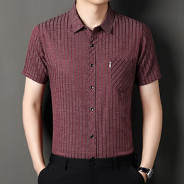 Men Vertical Striped Spread Collar Cotton Casual Shirt