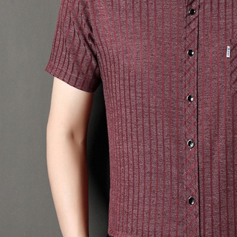 Men Vertical Striped Spread Collar Cotton Casual Shirt