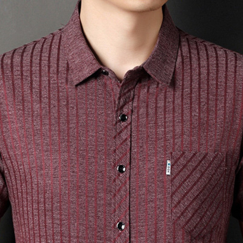 Men Vertical Striped Spread Collar Cotton Casual Shirt