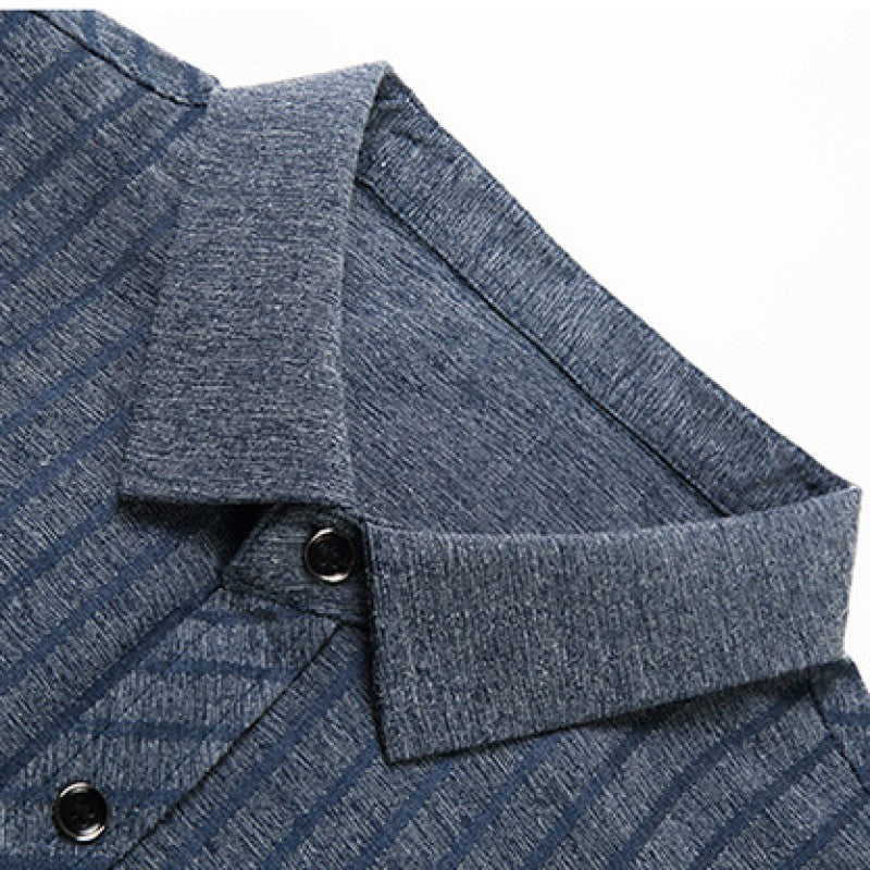Men Vertical Striped Spread Collar Cotton Casual Shirt