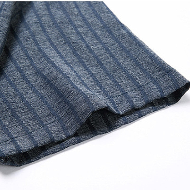 Men Vertical Striped Spread Collar Cotton Casual Shirt